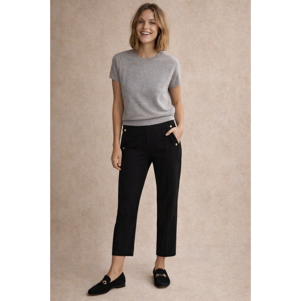 Elie Tahari Elastic Back Scuba Cropped Pull-On Pant, Black, Pintucks, Sz S